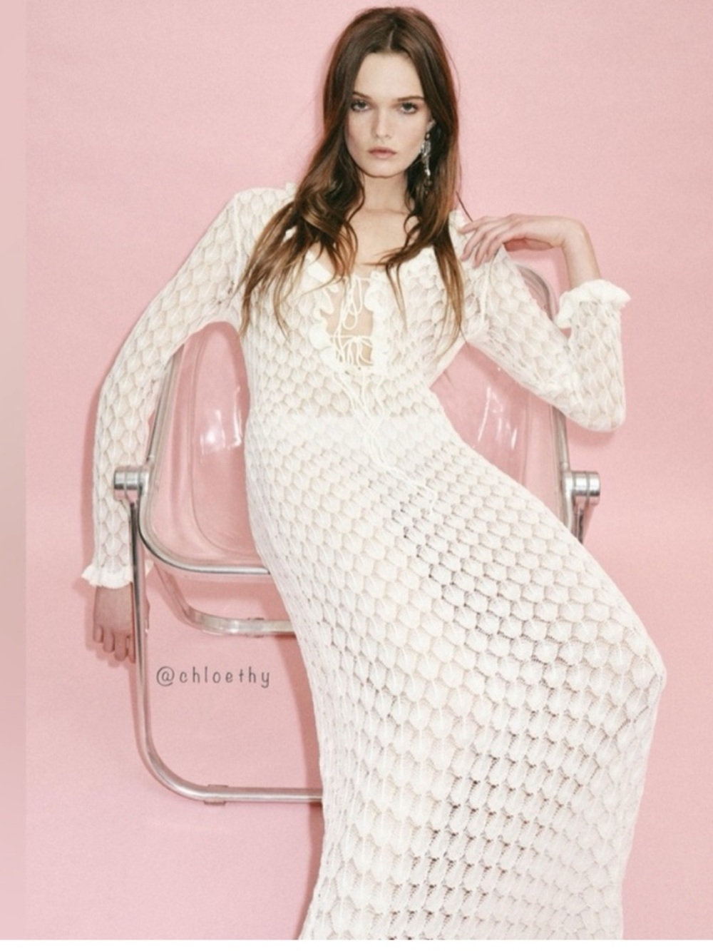 Zara POINTELLE KNIT RUFFLED LONG DRESS - Picture 3 of 4
